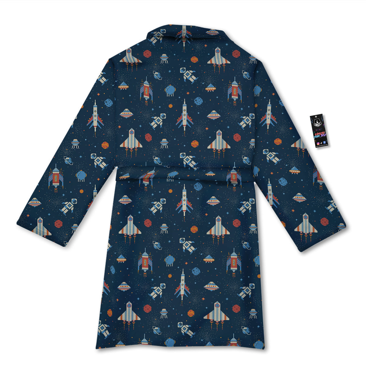 Pixel Space And Astronaut Print Pattern Bathrobe-grizzshop