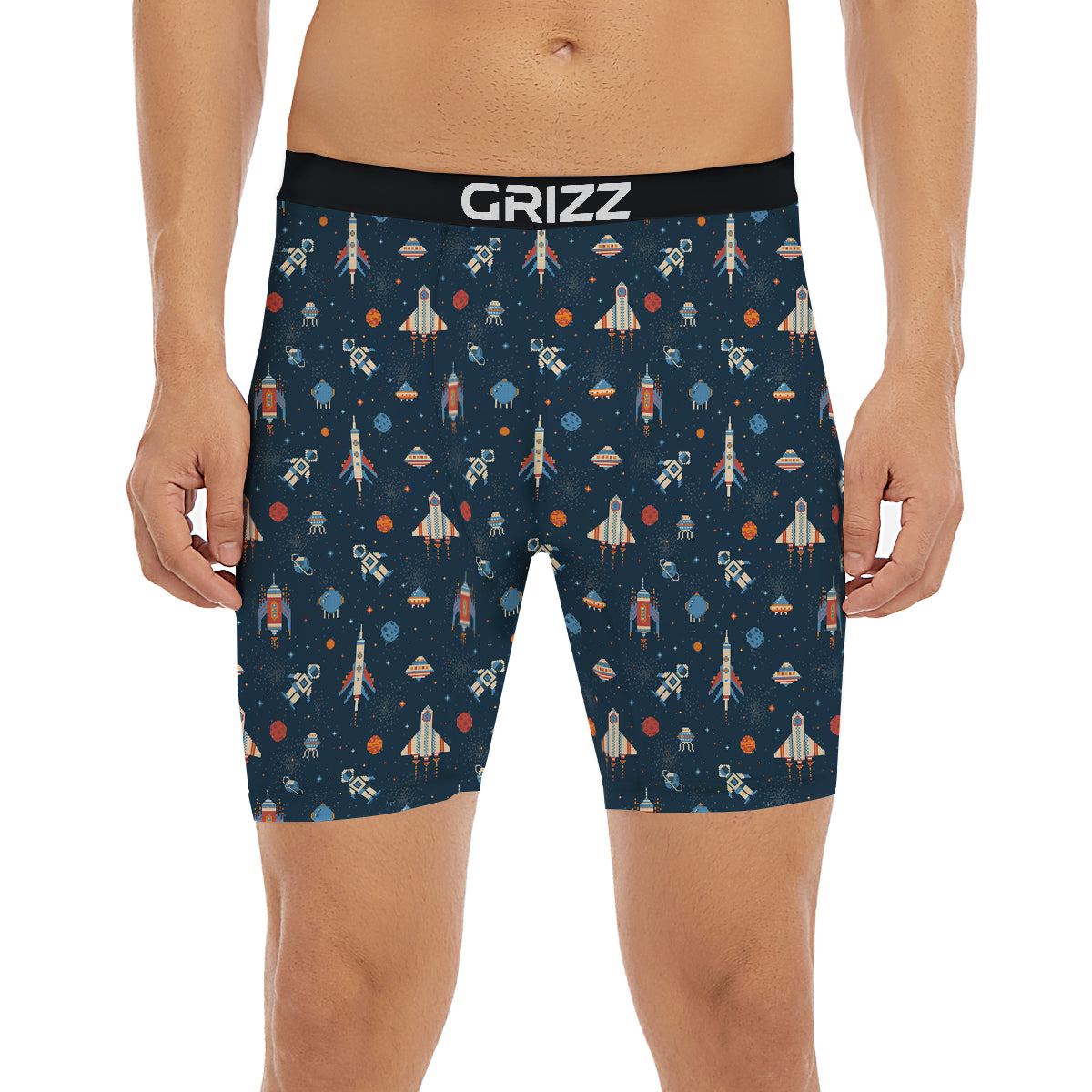 Pixel Space And Astronaut Print Pattern Boxer Briefs-grizzshop