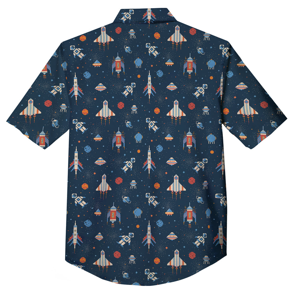Pixel Space And Astronaut Print Pattern Button Up Shirt-grizzshop