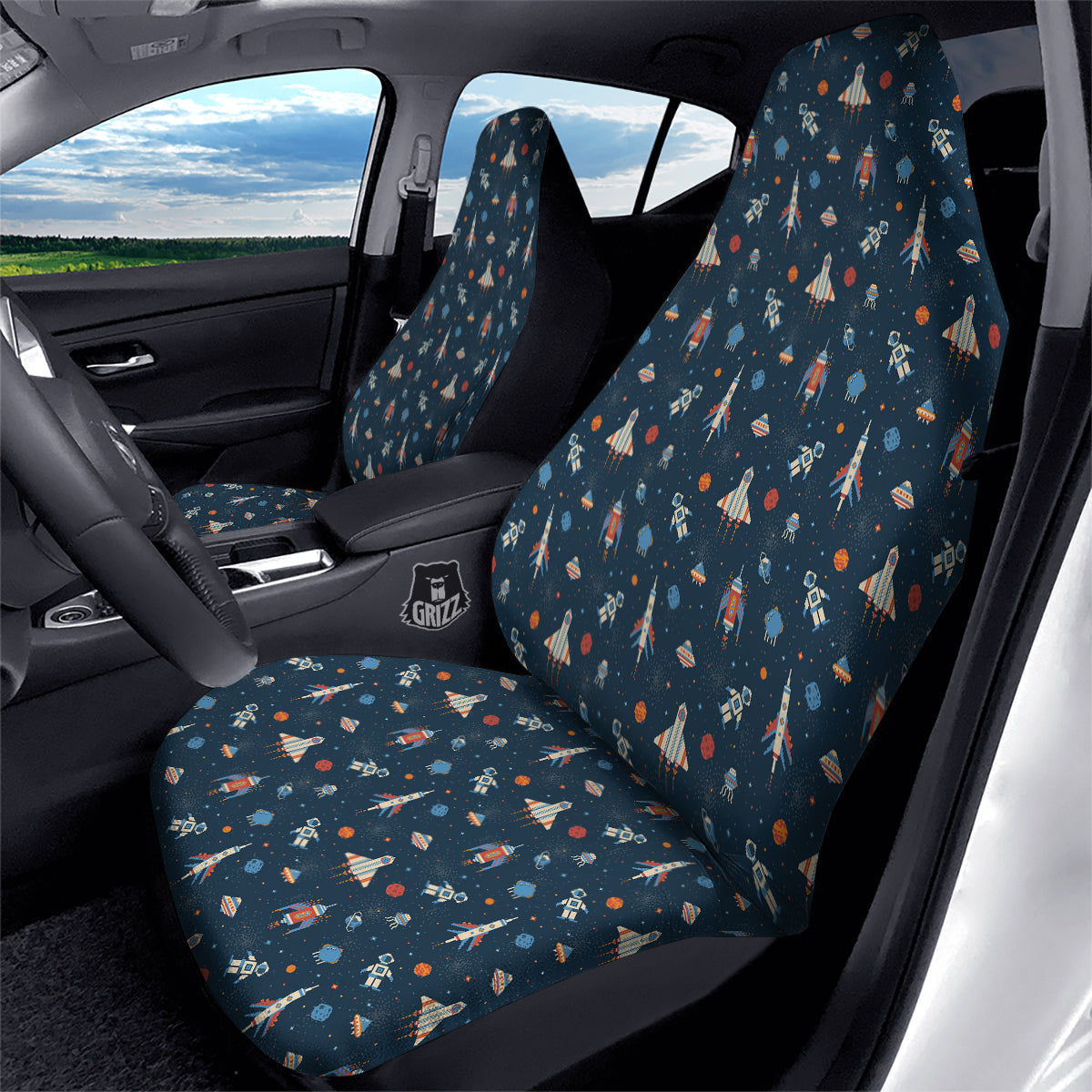 Pixel Space And Astronaut Print Pattern Car Seat Covers-grizzshop