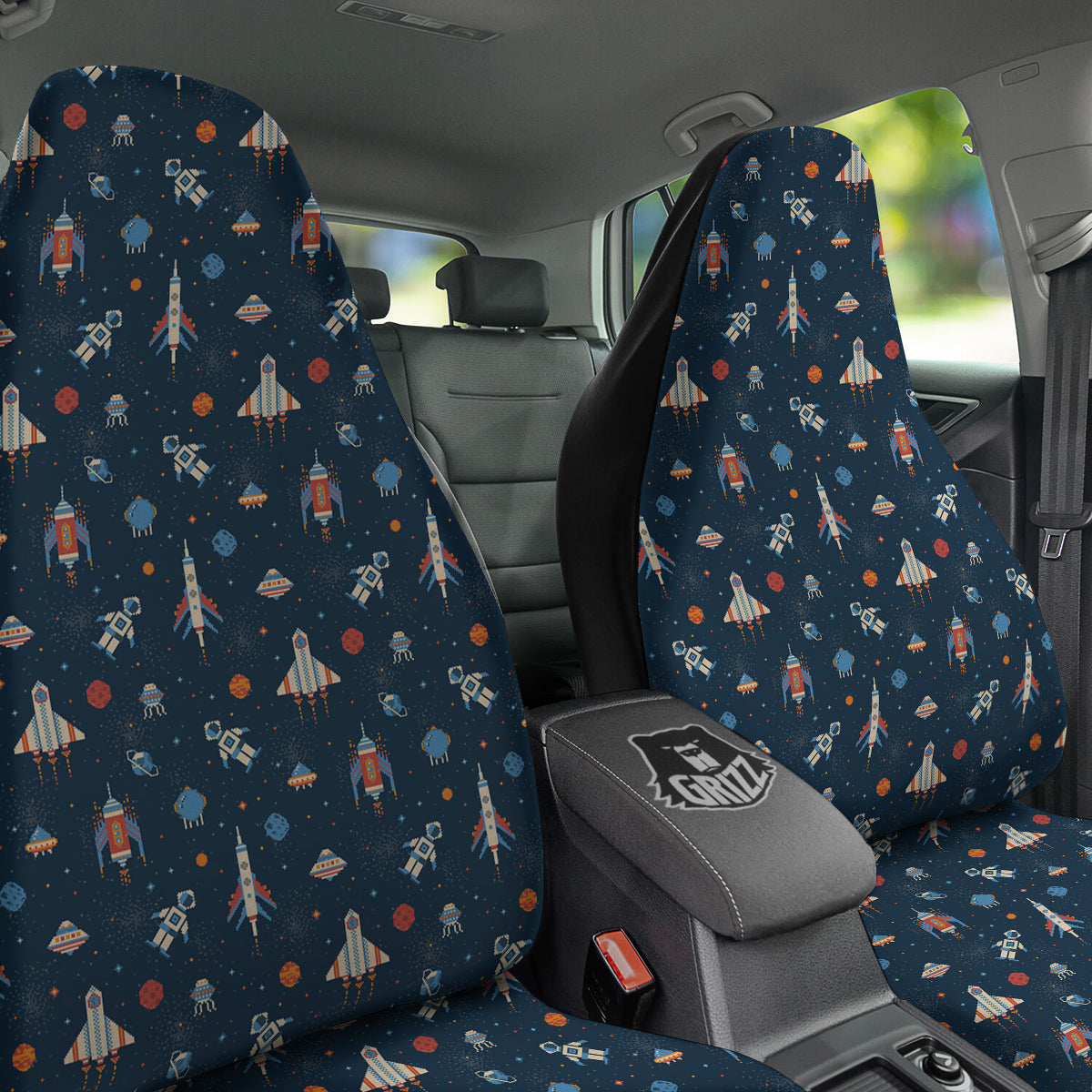 Pixel Space And Astronaut Print Pattern Car Seat Covers-grizzshop