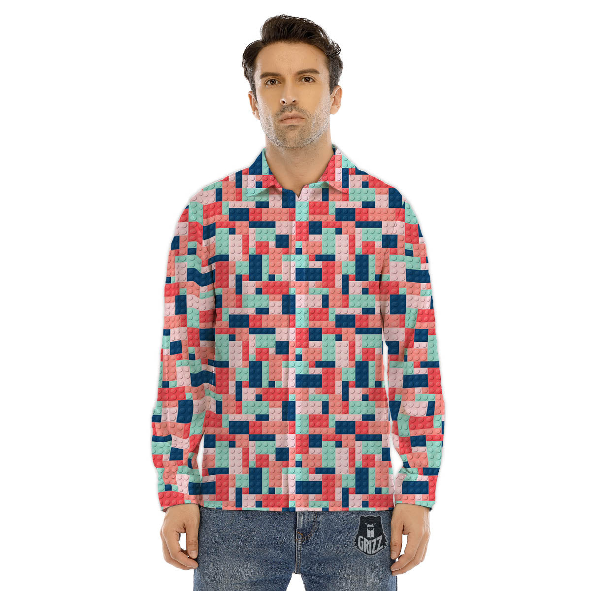 Pixel Space And Astronaut Print Pattern Men's Dress Shirts-grizzshop