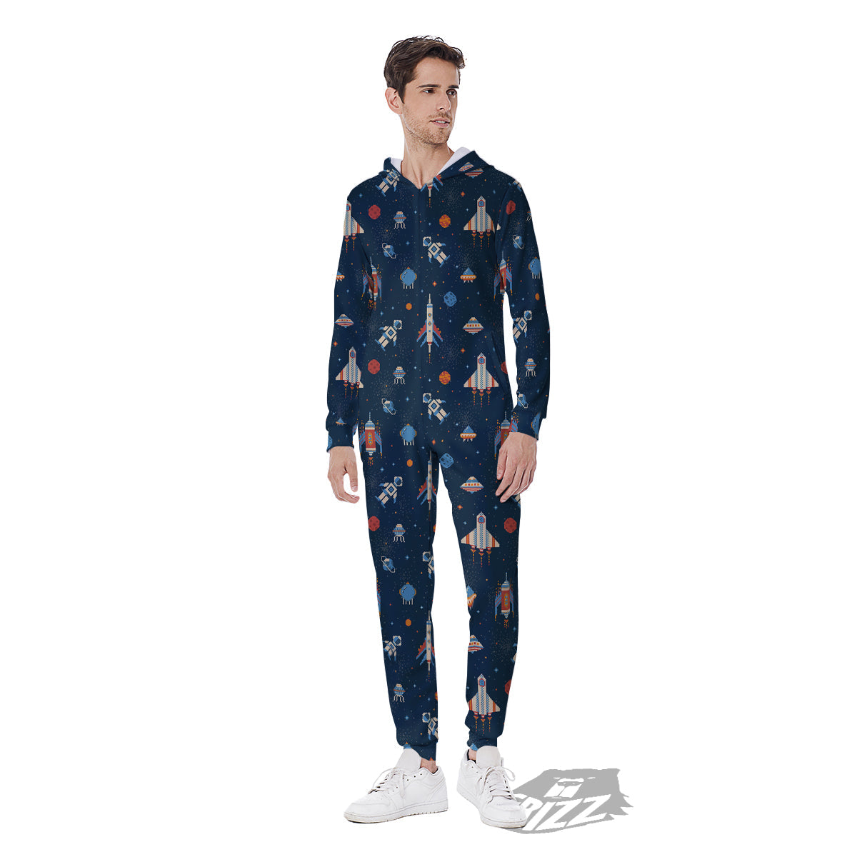 Pixel Space And Astronaut Print Pattern Men's Jumpsuit-grizzshop