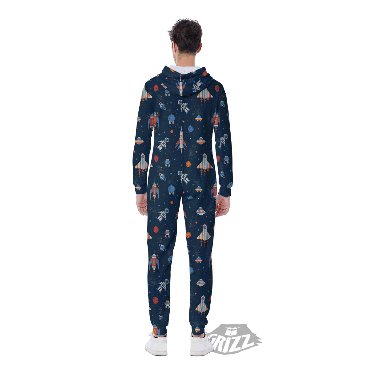 Pixel Space And Astronaut Print Pattern Men's Jumpsuit-grizzshop