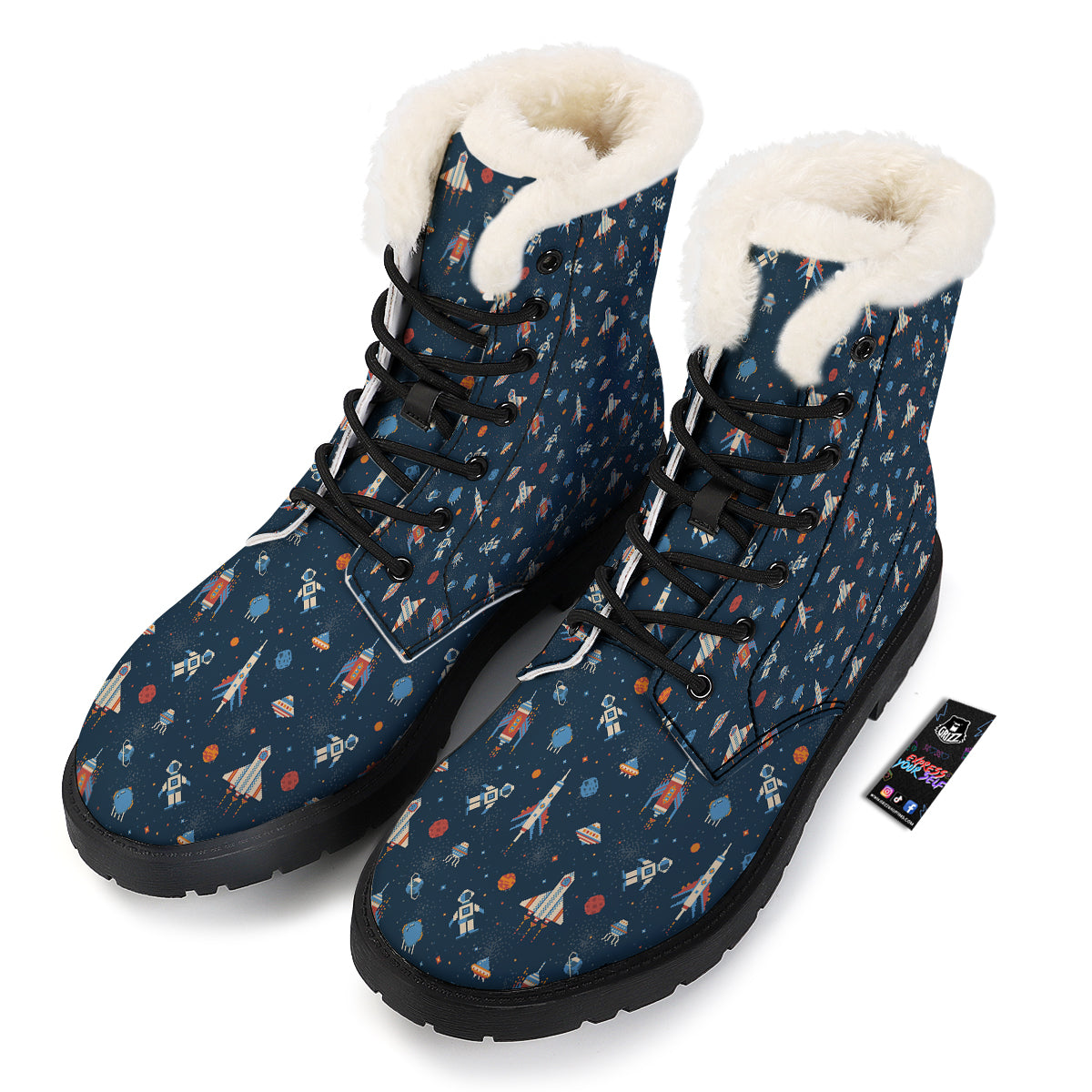 Pixel Space And Astronaut Print Pattern Winter Boots-grizzshop