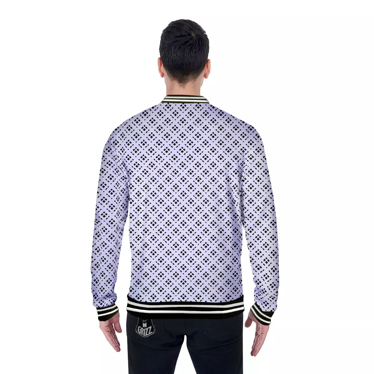 Pixel White And Black Print Pattern Baseball Jacket-grizzshop