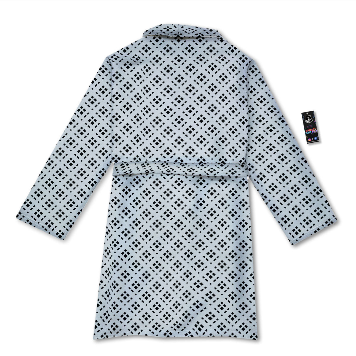 Pixel White And Black Print Pattern Bathrobe-grizzshop