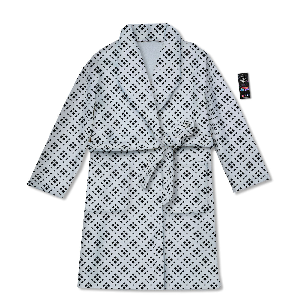 Pixel White And Black Print Pattern Bathrobe-grizzshop