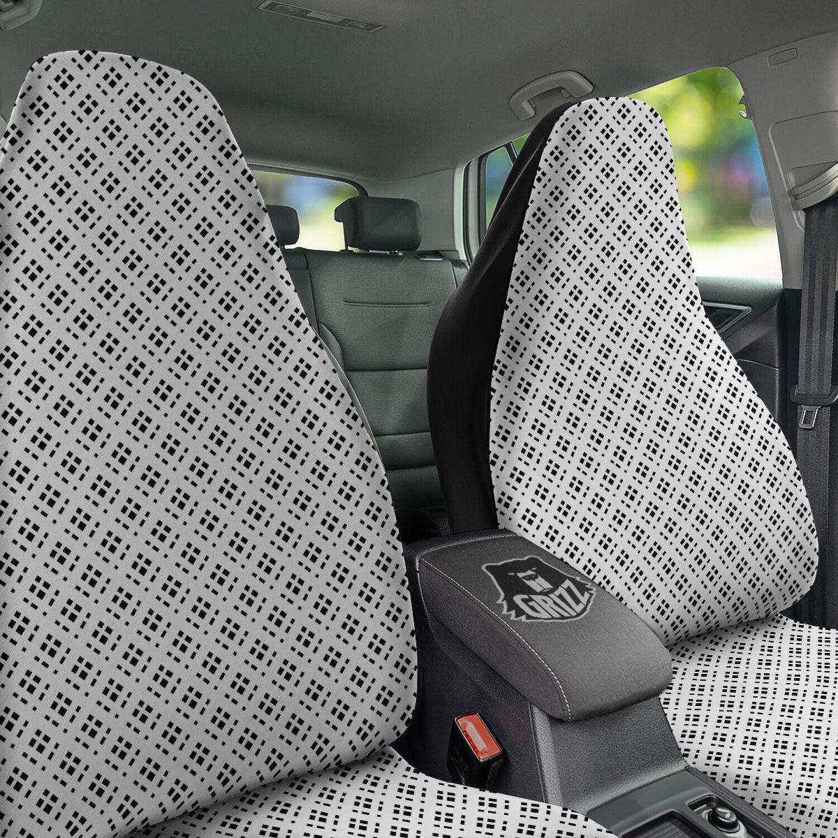 Pixel White And Black Print Pattern Car Seat Covers-grizzshop