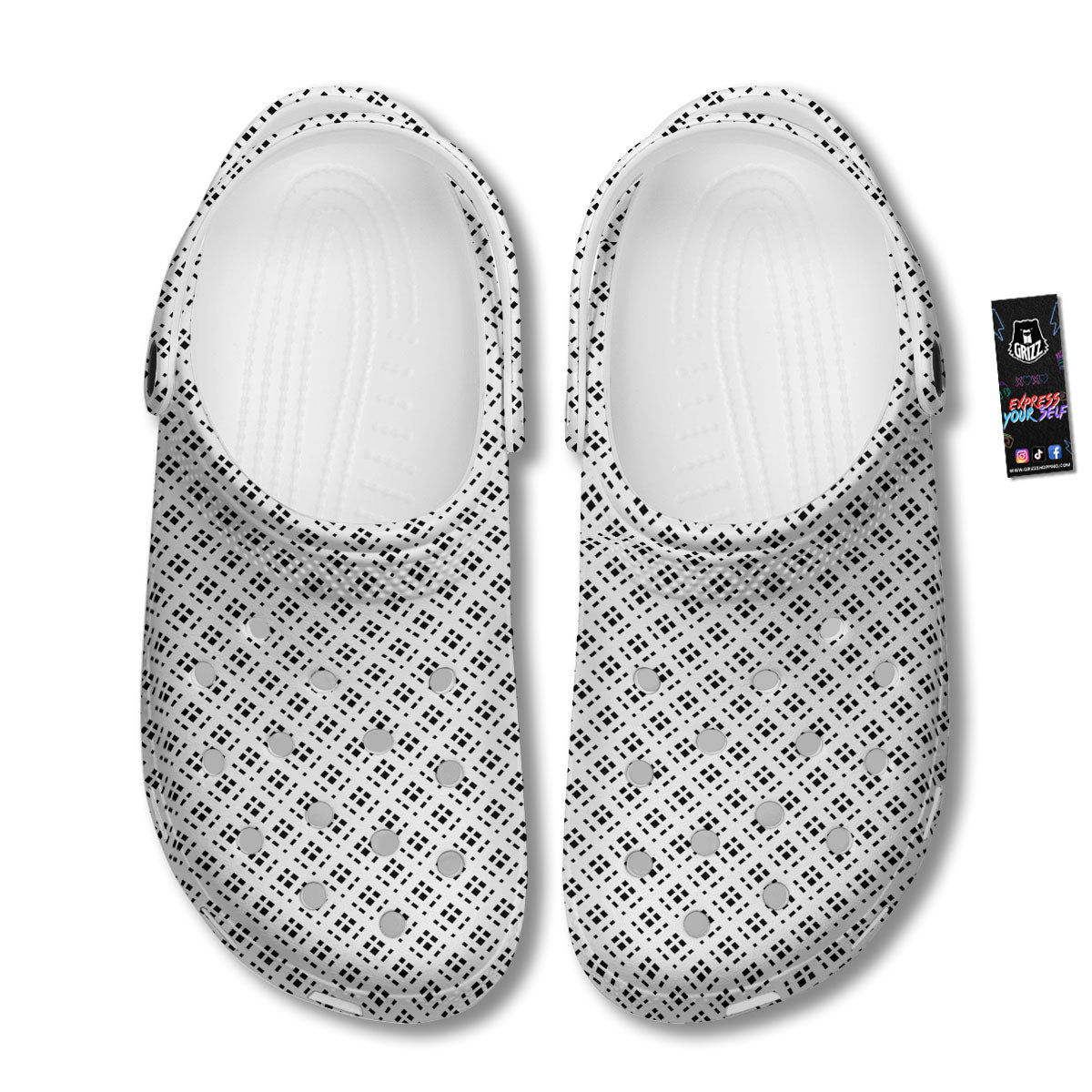 Pixel White And Black Print Pattern Clog-grizzshop