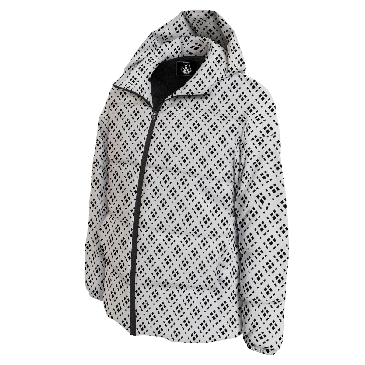 Pixel White And Black Print Pattern Down Jacket-grizzshop