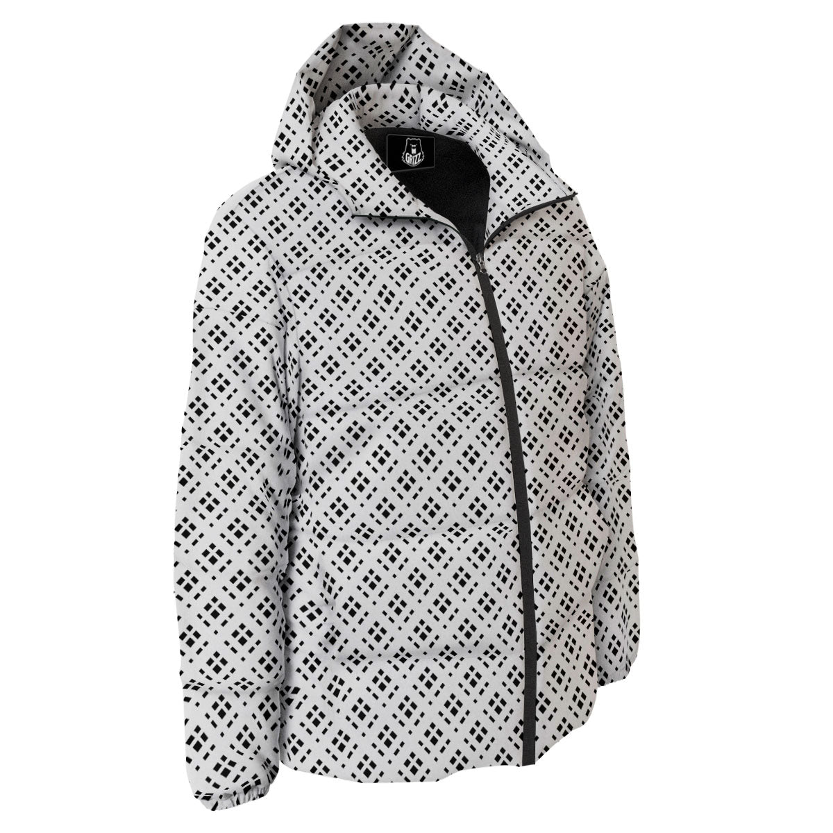 Pixel White And Black Print Pattern Down Jacket-grizzshop