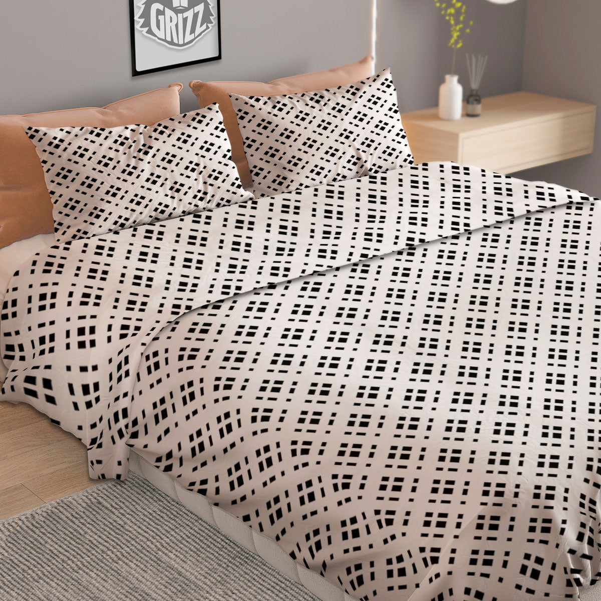 Pixel White And Black Print Pattern Duvet Cover Bedding Set