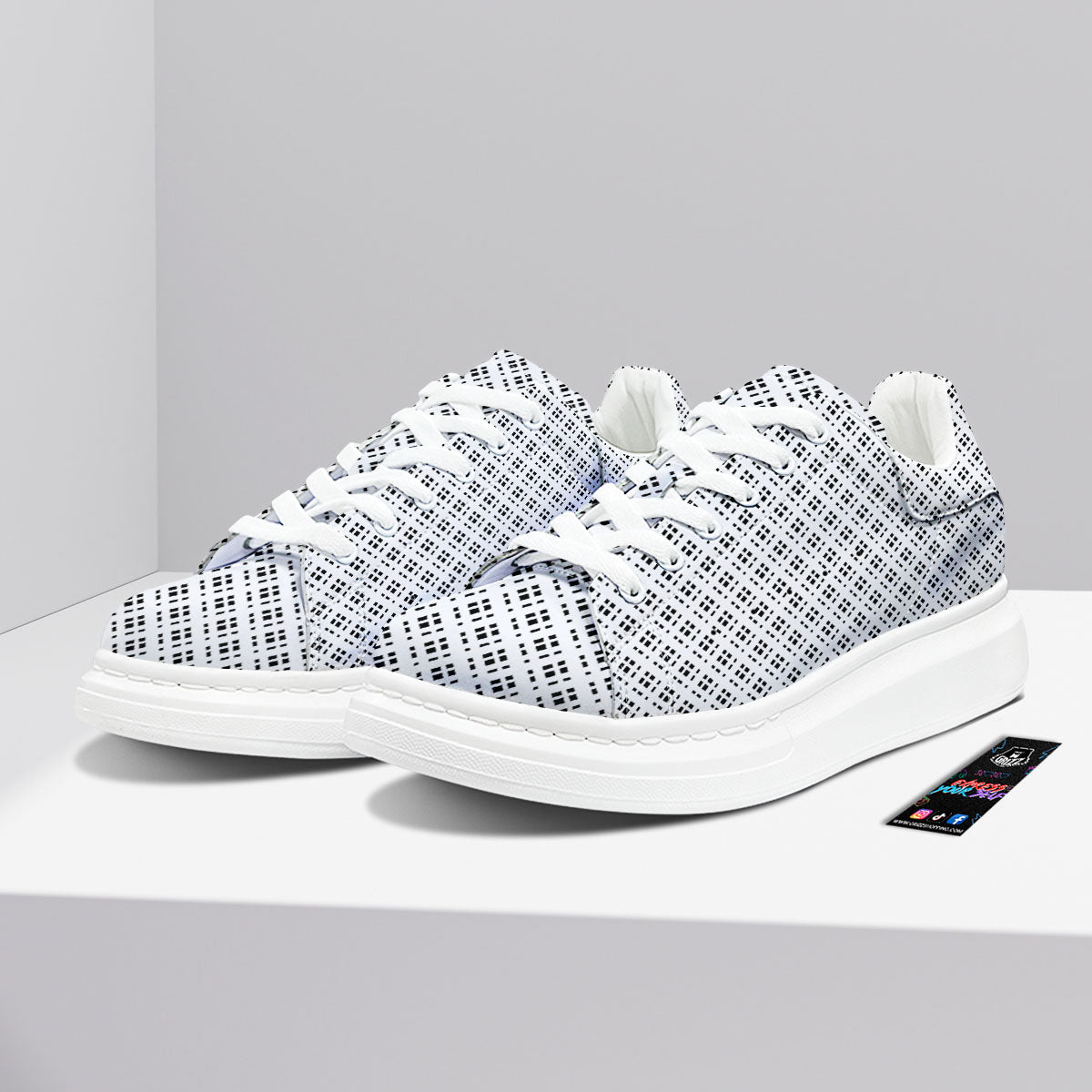 Pixel White And Black Print Pattern Platform Shoes-grizzshop