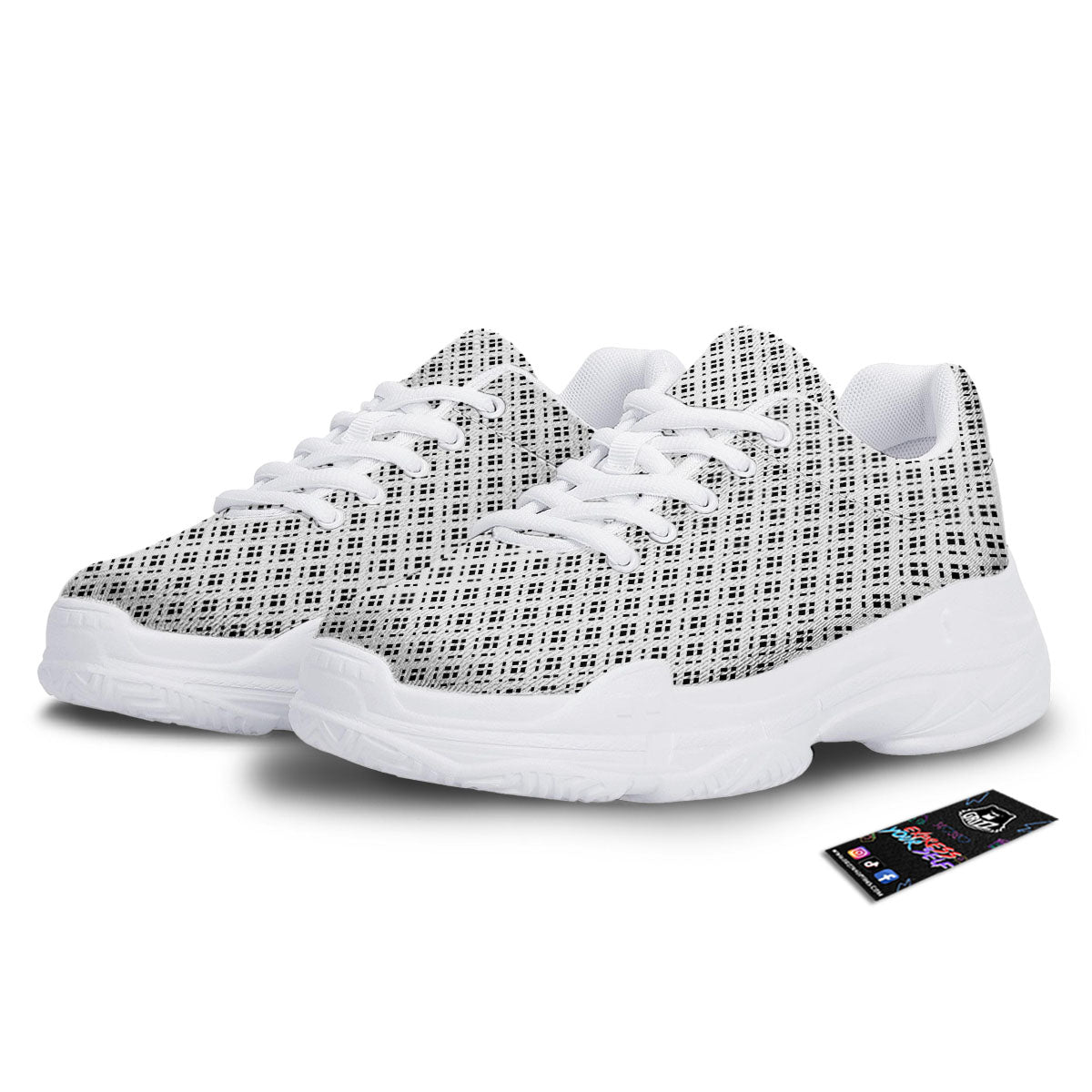 Pixel White And Black Print Pattern White Chunky Shoes-grizzshop