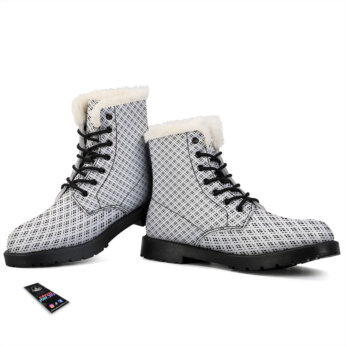Pixel White And Black Print Pattern Winter Boots-grizzshop