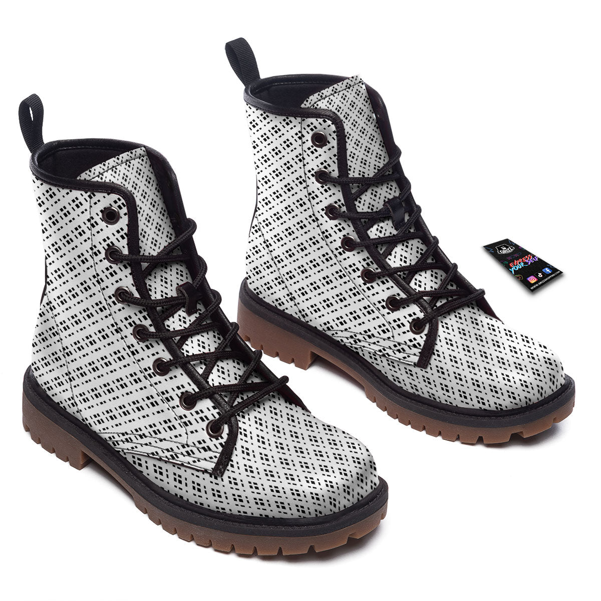 Pixel White And Black Print Pattern Work Boots-grizzshop