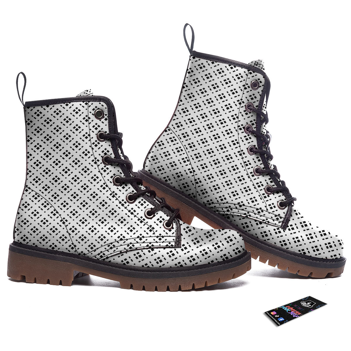 Pixel White And Black Print Pattern Work Boots-grizzshop