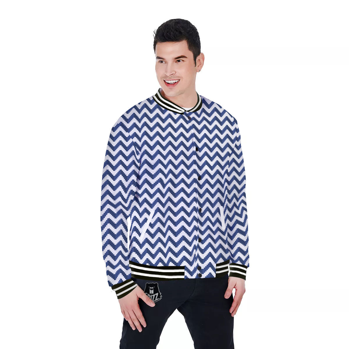 Pixel Zigzag Print Pattern Baseball Jacket-grizzshop