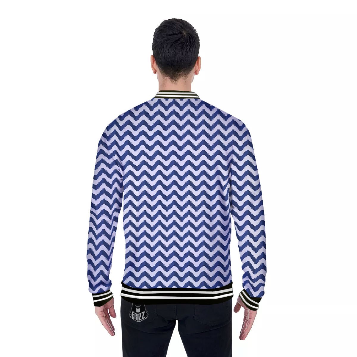 Pixel Zigzag Print Pattern Baseball Jacket-grizzshop