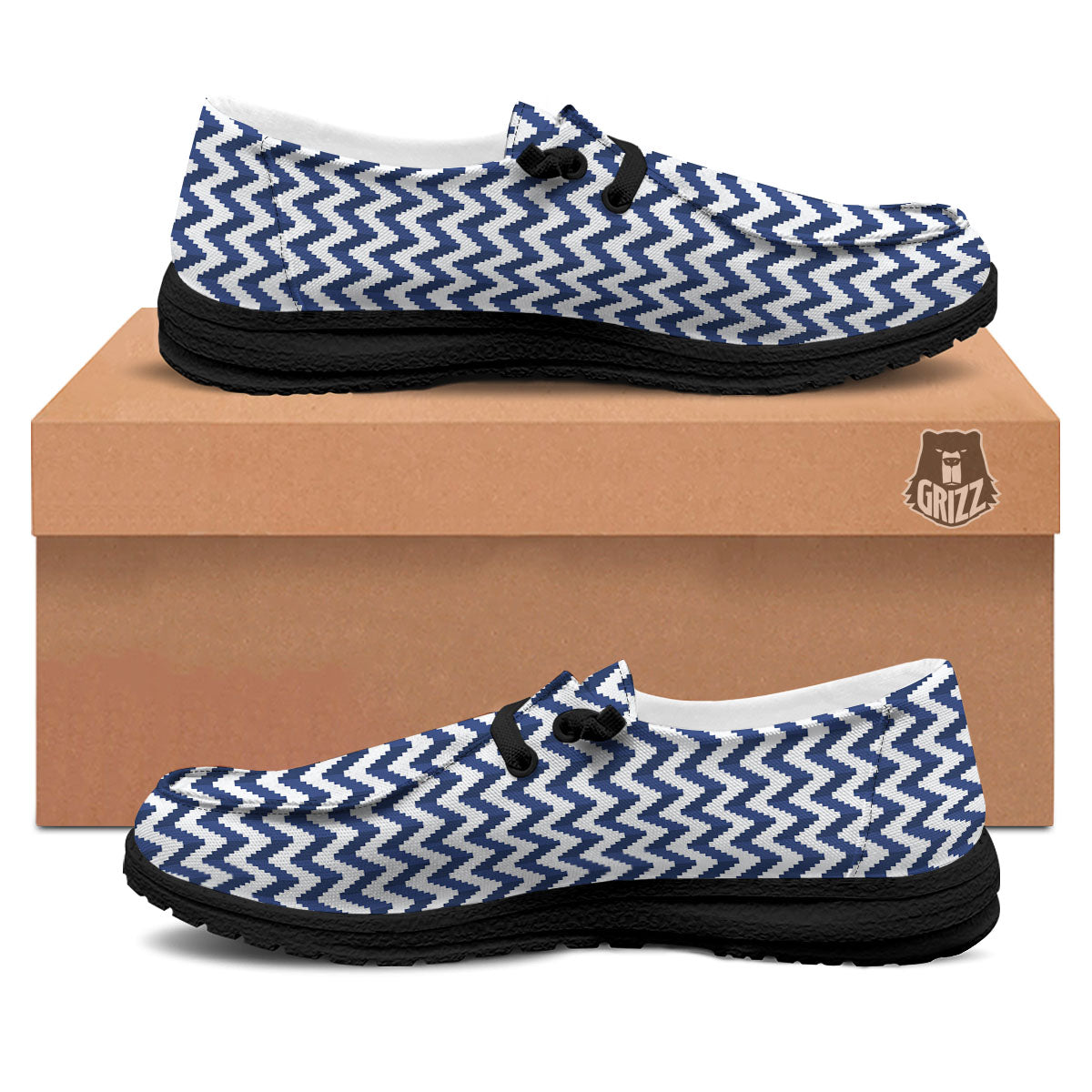 Pixel Zigzag Print Pattern Black Loafers-grizzshop