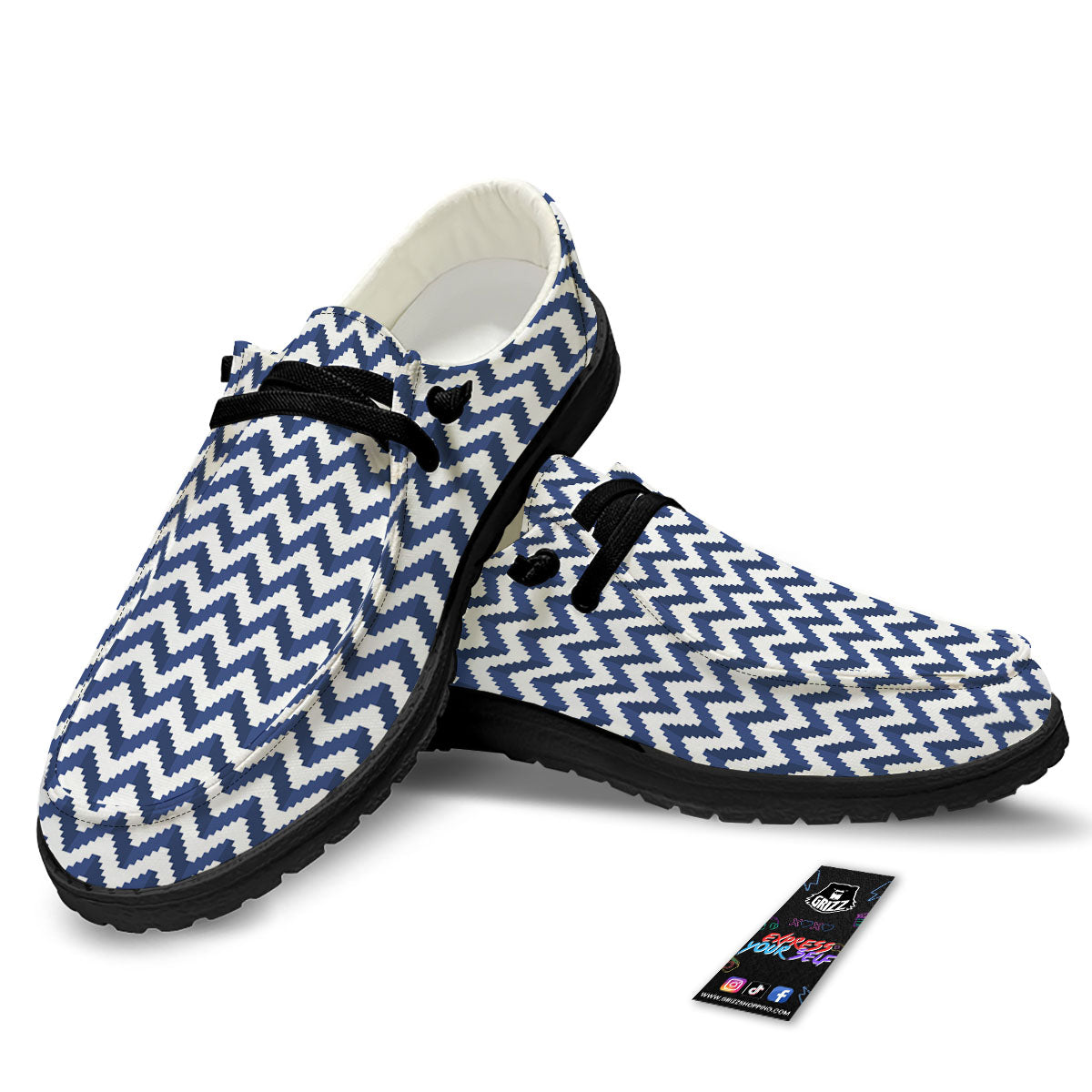 Pixel Zigzag Print Pattern Black Loafers-grizzshop