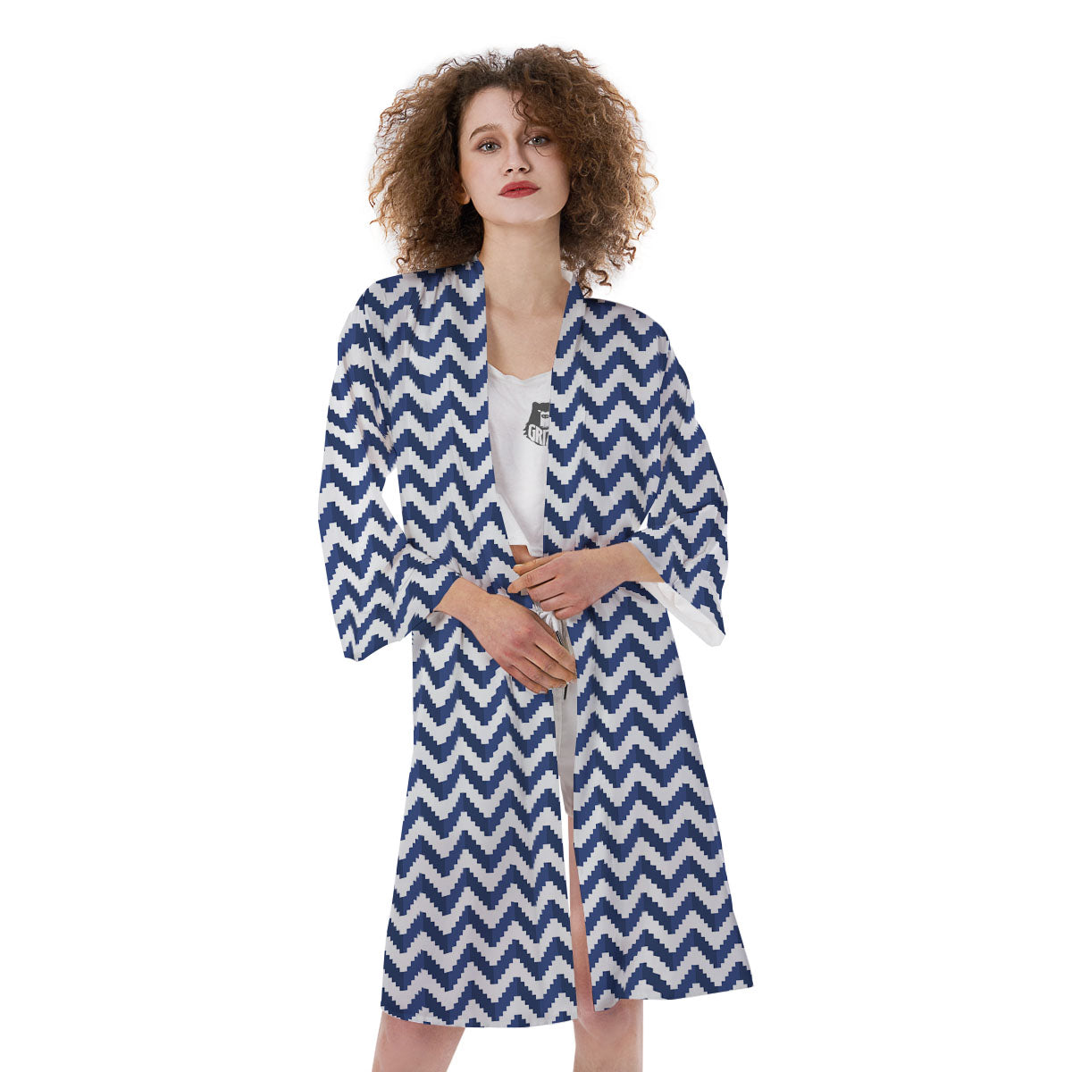 Pixel Zigzag Print Pattern Kimono-grizzshop