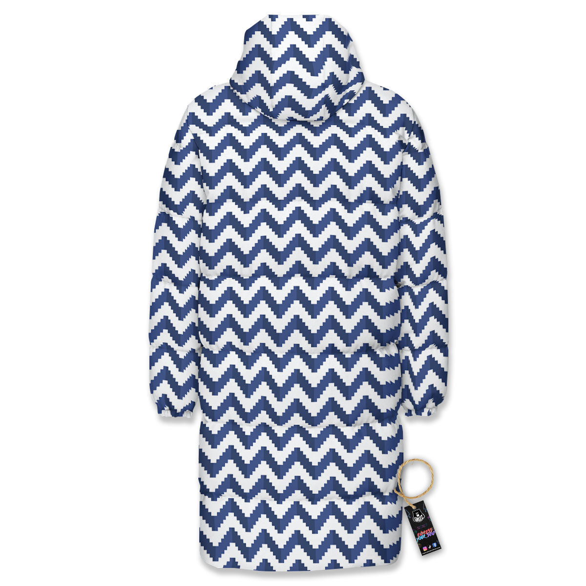 Pixel Zigzag Print Pattern Long Down Jacket-grizzshop
