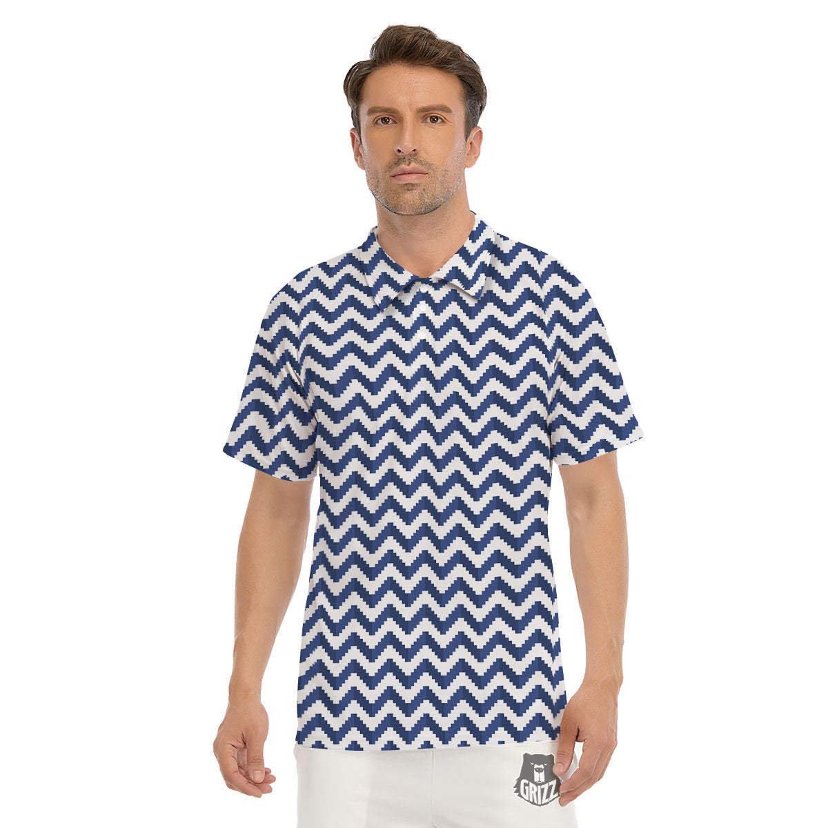 Pixel Zigzag Print Pattern Men's Golf Shirts-grizzshop