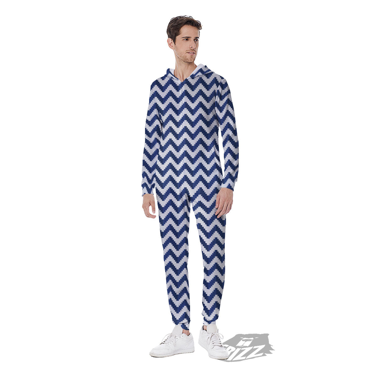 Pixel Zigzag Print Pattern Men's Jumpsuit-grizzshop