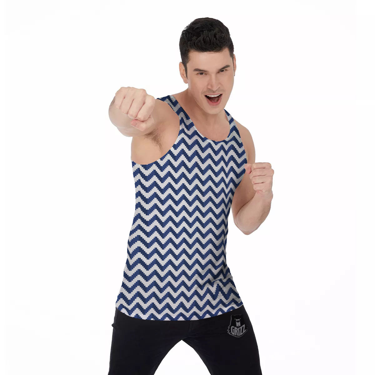 Pixel Zigzag Print Pattern Men's Tank Top-grizzshop