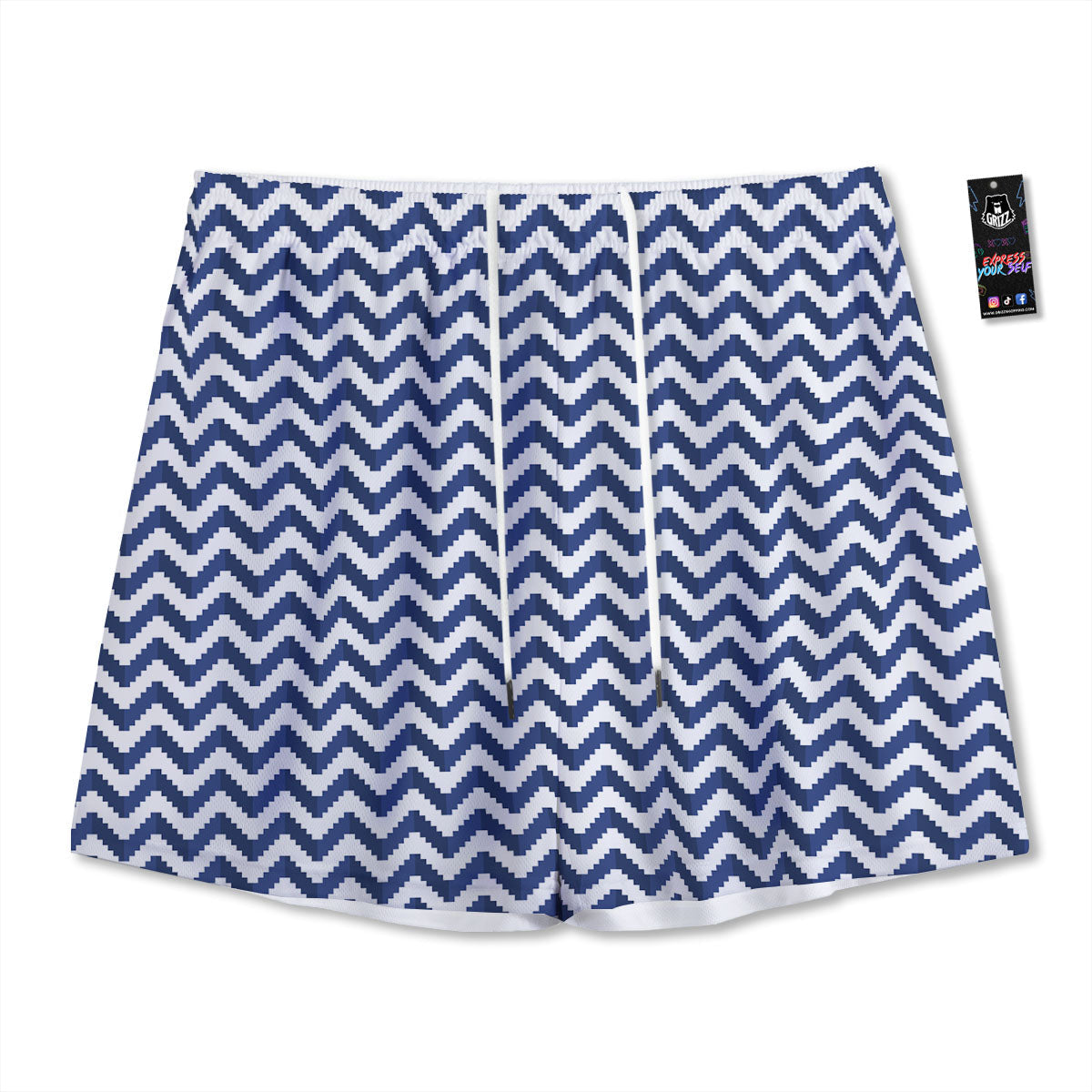 Pixel Zigzag Print Pattern Mesh Shorts-grizzshop