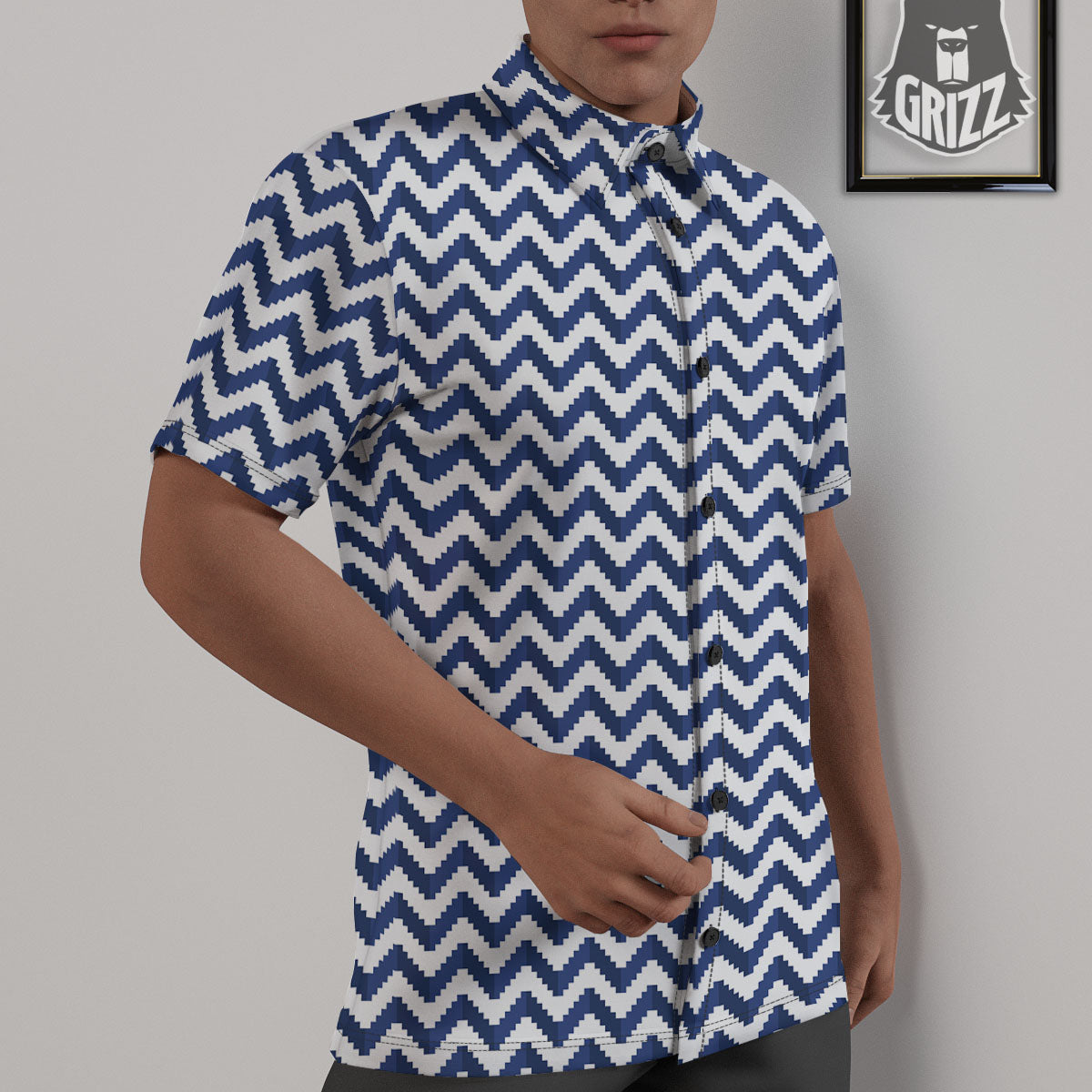 Pixel Zigzag Print Pattern Untucked Shirts-grizzshop