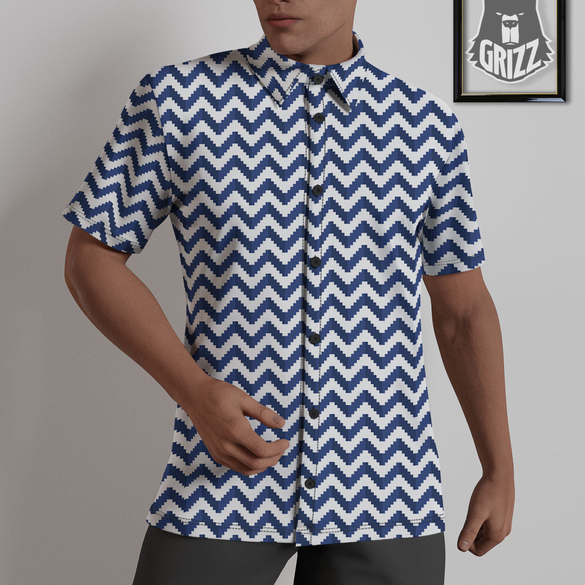 Pixel Zigzag Print Pattern Untucked Shirts-grizzshop