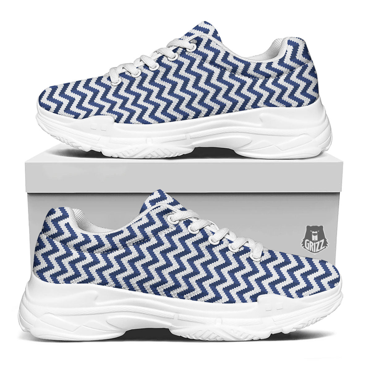 Pixel Zigzag Print Pattern White Chunky Shoes-grizzshop