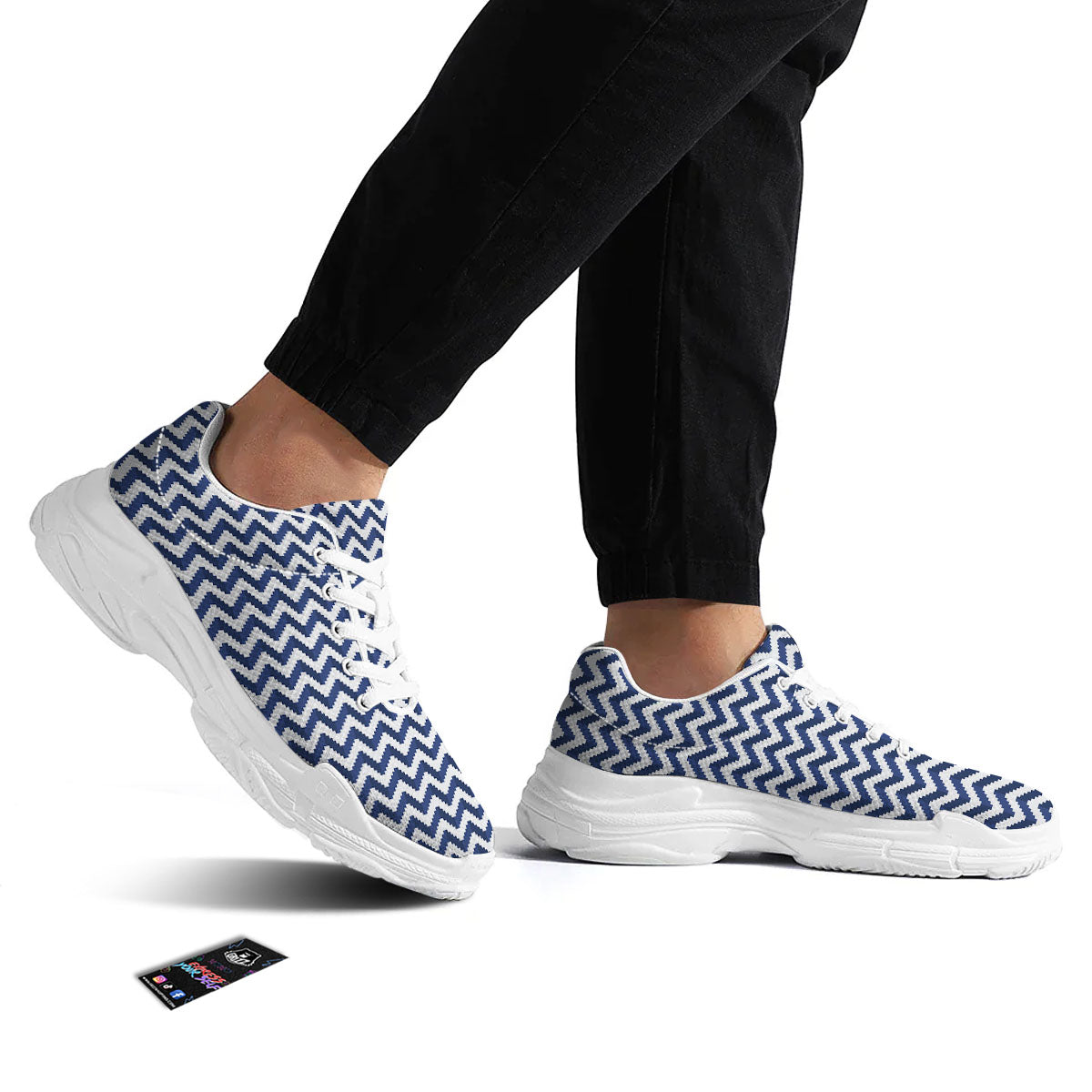 Pixel Zigzag Print Pattern White Chunky Shoes-grizzshop