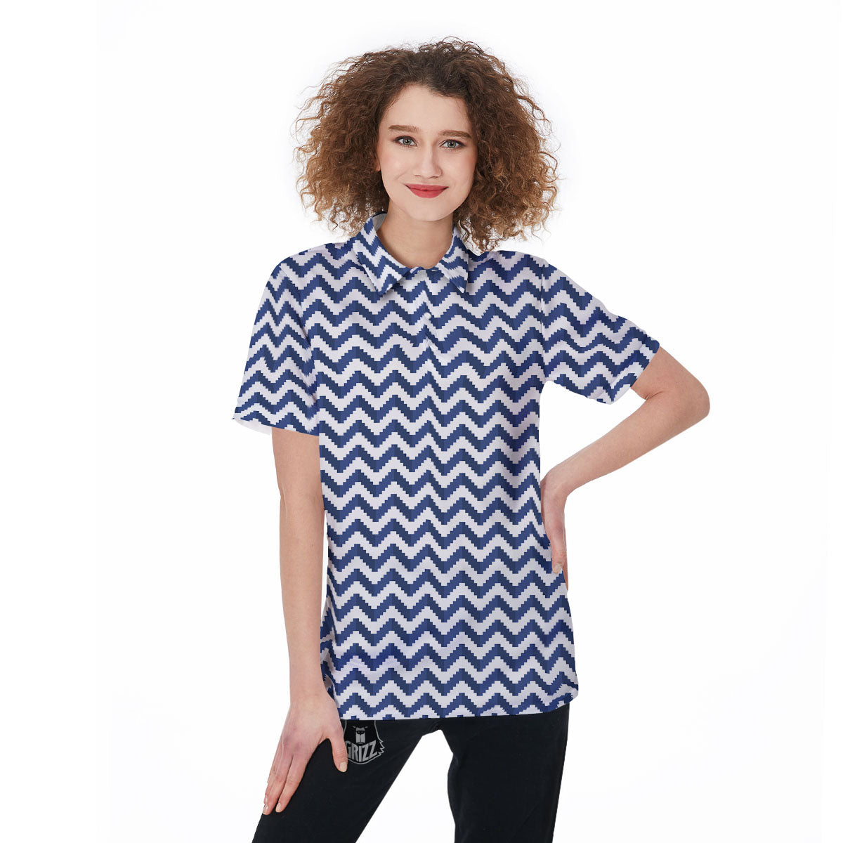 Pixel Zigzag Print Pattern Women's Golf Shirts-grizzshop