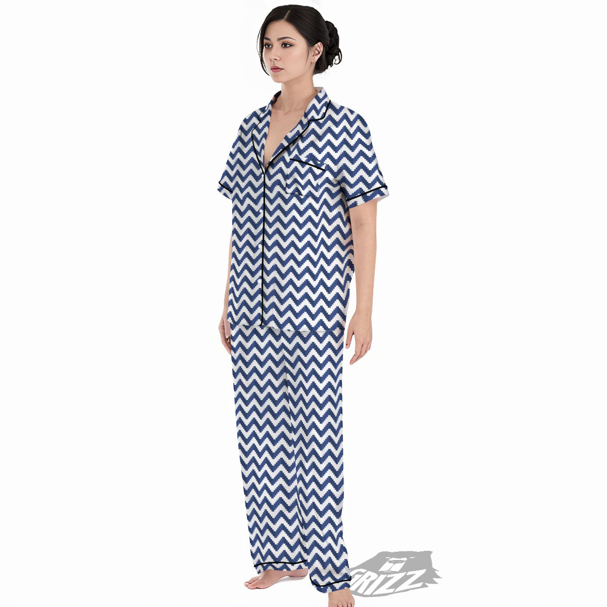 Pixel Zigzag Print Pattern Women's Pajamas Set-grizzshop