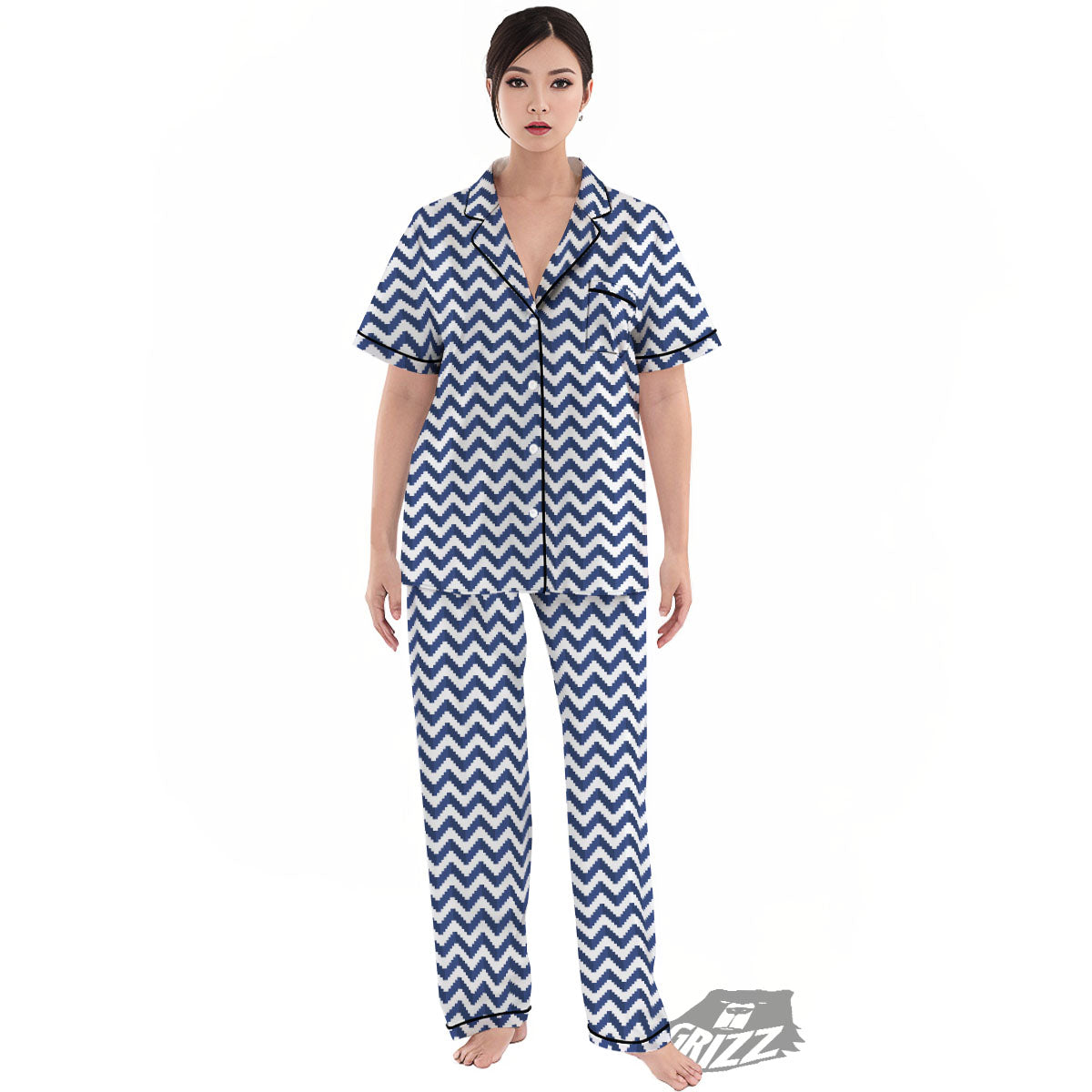 Pixel Zigzag Print Pattern Women's Pajamas Set-grizzshop