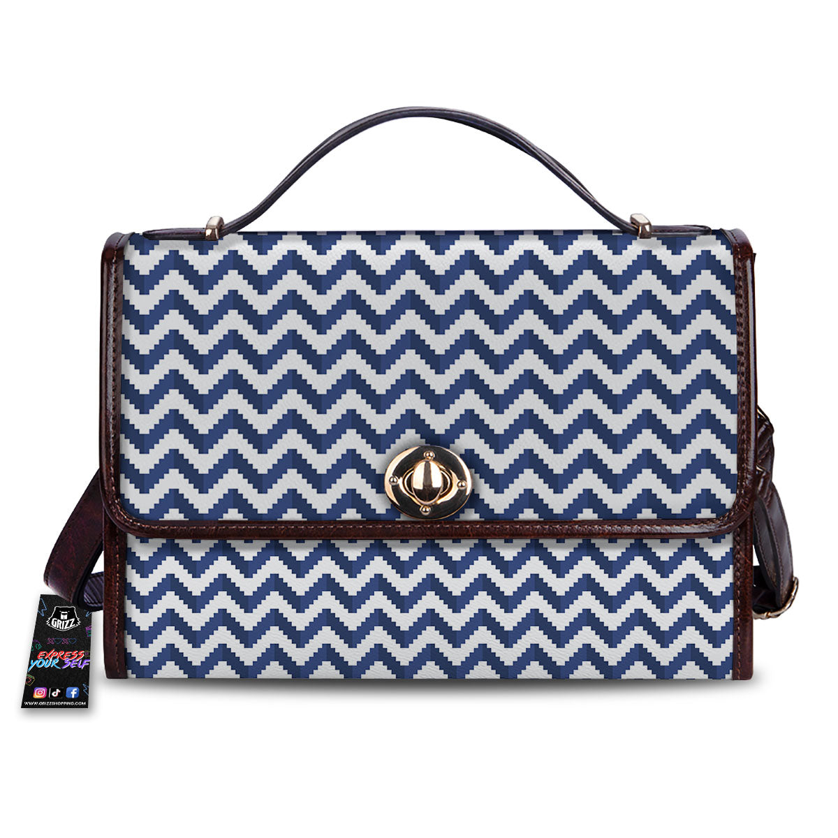 Pixel Zigzag Print Pattern Women's Satchel Bag-grizzshop