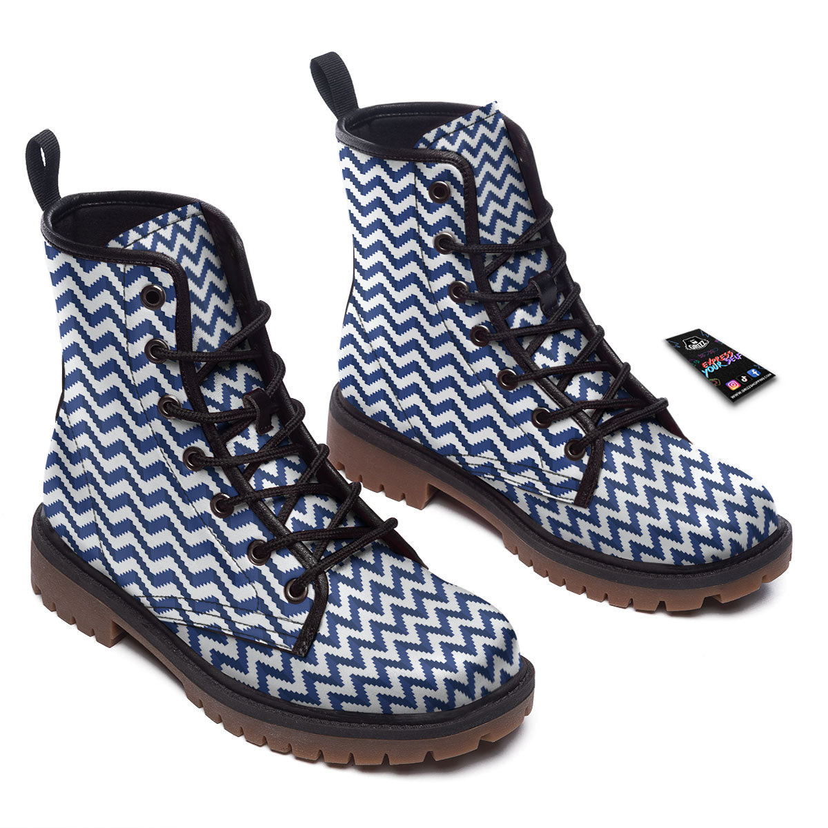 Pixel Zigzag Print Pattern Work Boots-grizzshop