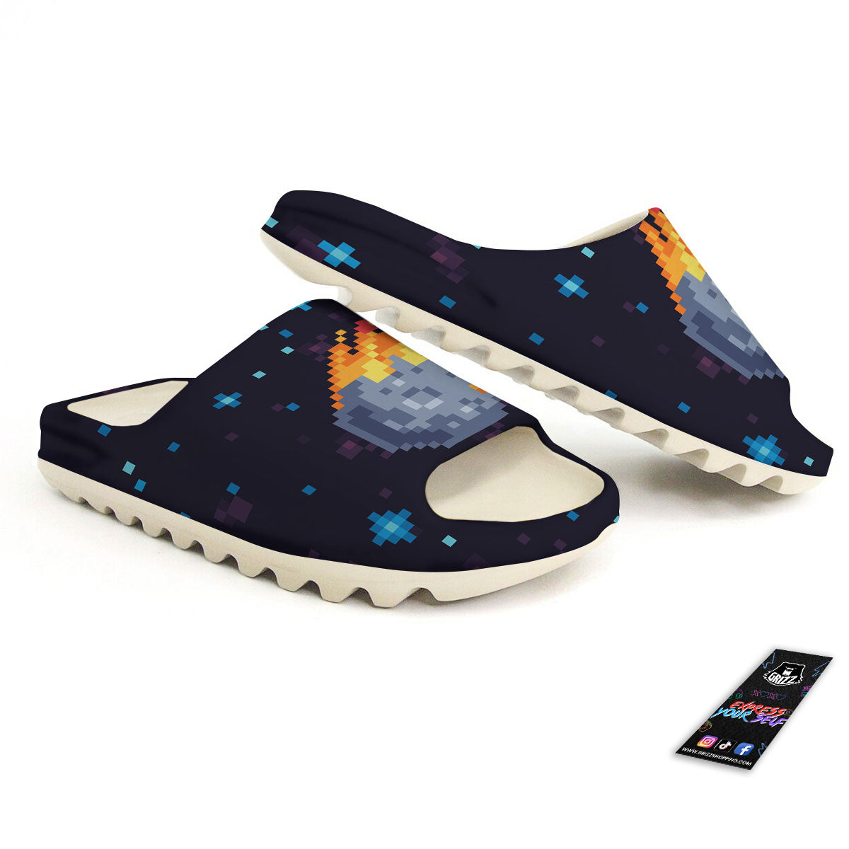 Pixel 8 Bit Meteorite Burnning Print Sandals-grizzshop