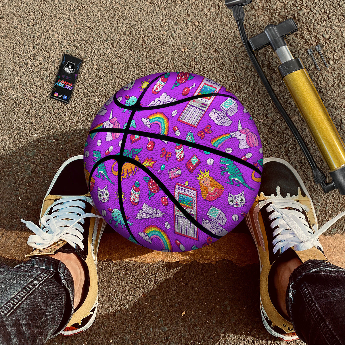 Pixel Art 8 Bit Pink Print Pattern Basketball
