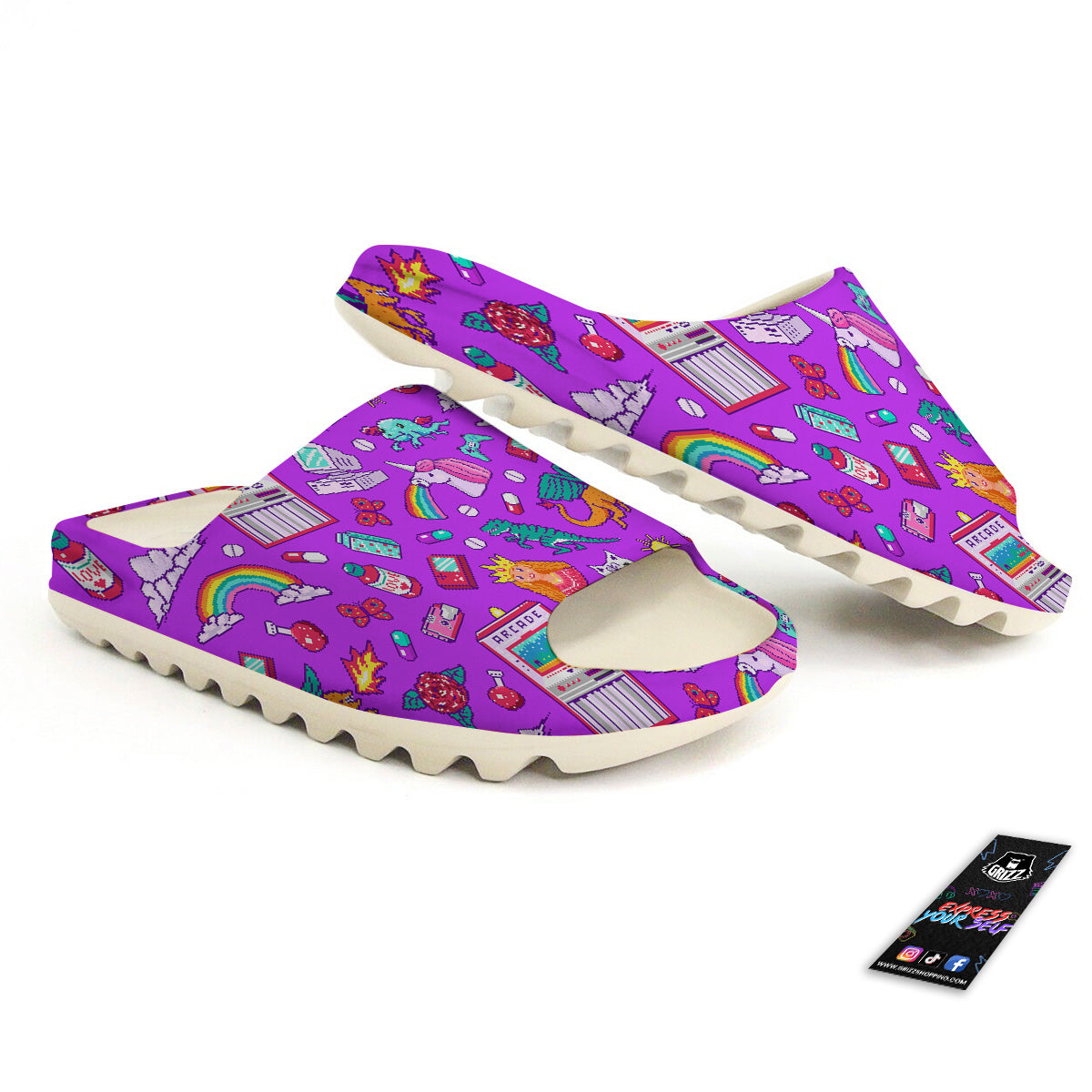 Pixel Art 8 Bit Pink Print Pattern Sandals-grizzshop
