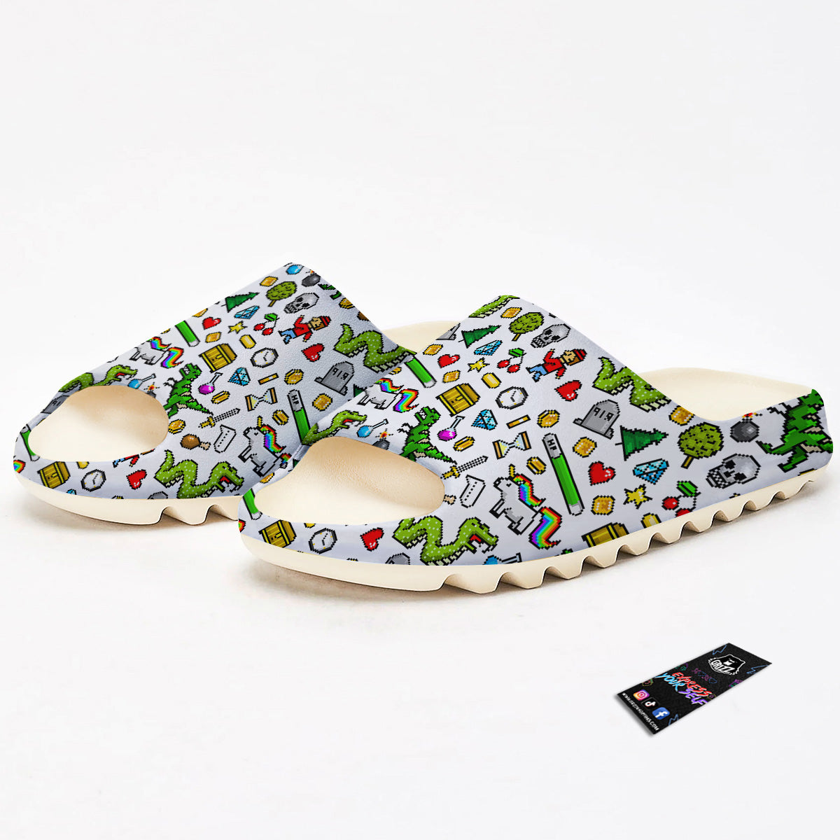 Pixel Art 8 Bit Retro Cartoon Print Pattern Sandals-grizzshop