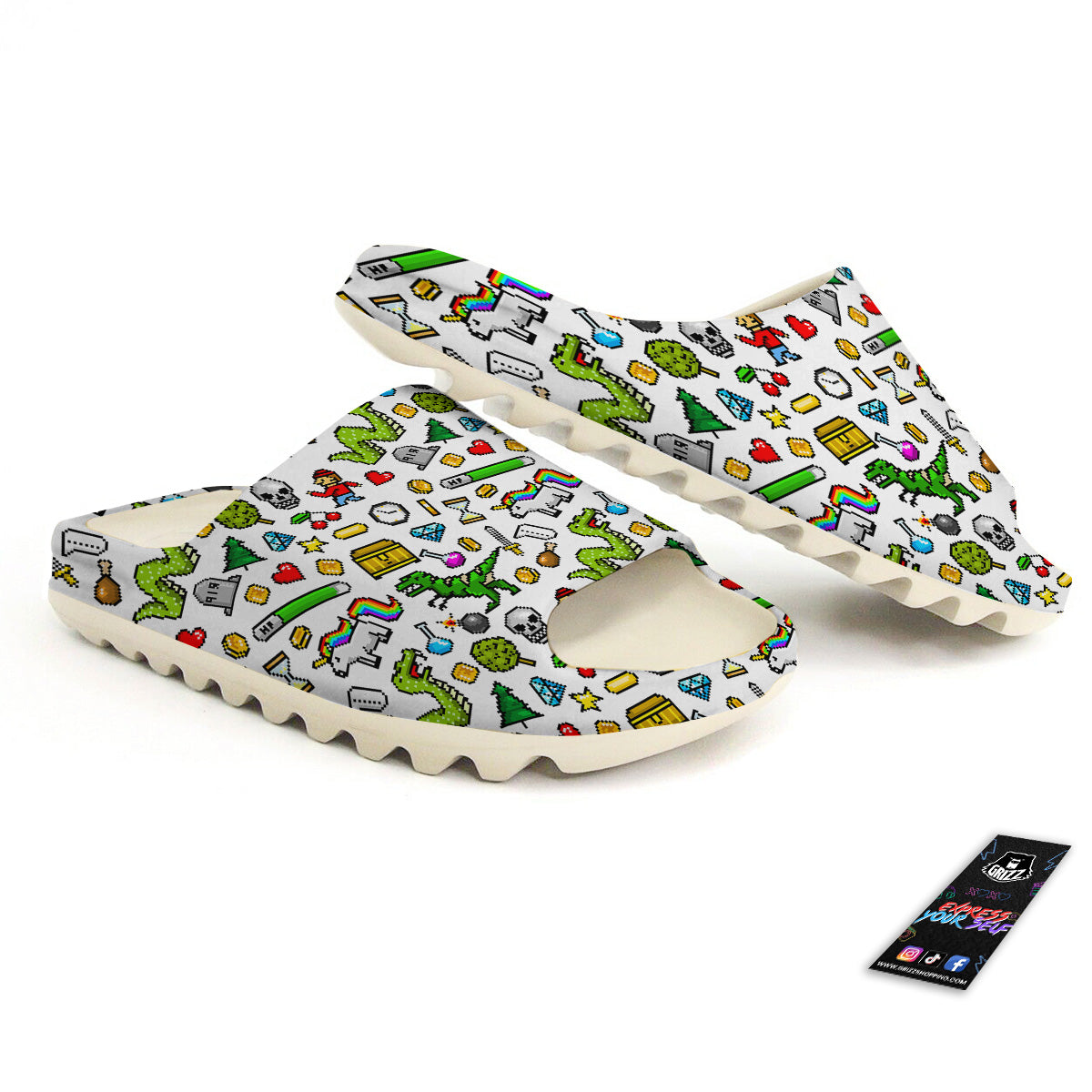 Pixel Art 8 Bit Retro Cartoon Print Pattern Sandals-grizzshop