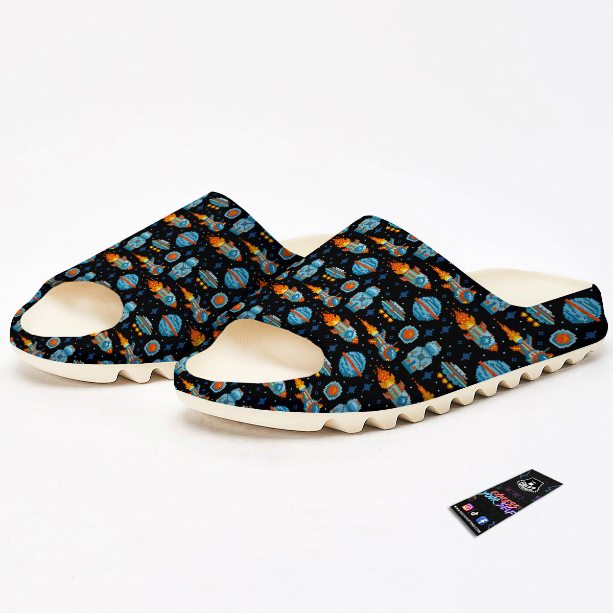 Pixel Art Space 8 Bit Print Pattern Sandals-grizzshop