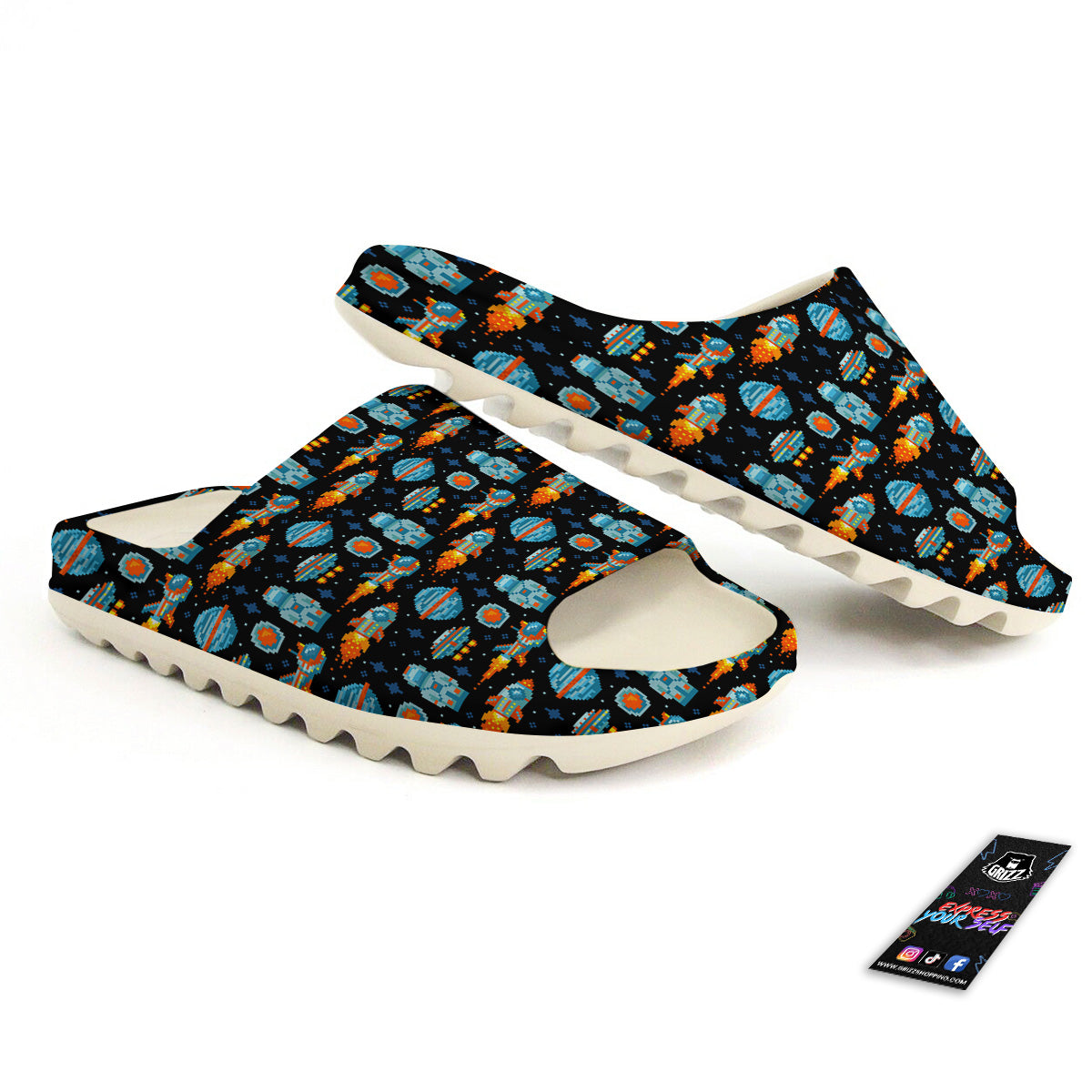 Pixel Art Space 8 Bit Print Pattern Sandals-grizzshop