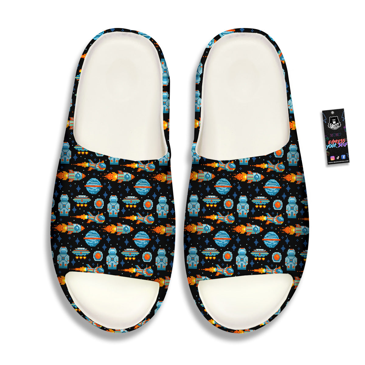 Pixel Art Space 8 Bit Print Pattern Sandals-grizzshop