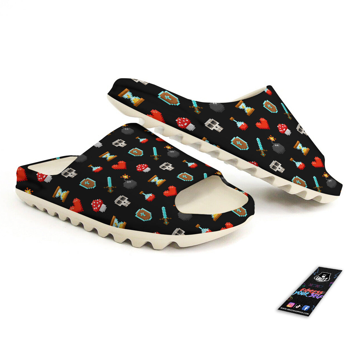 Pixel Graphics Game Icons Print Pattern Sandals-grizzshop